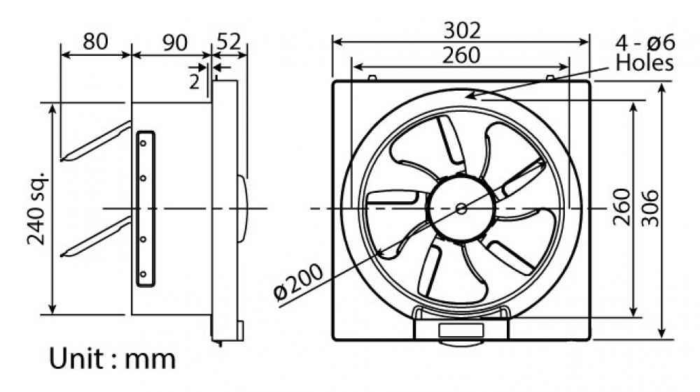 KDK Exhaust Fan Wall Mounted Square 20cm - 20AUHT -Get upto 30% off