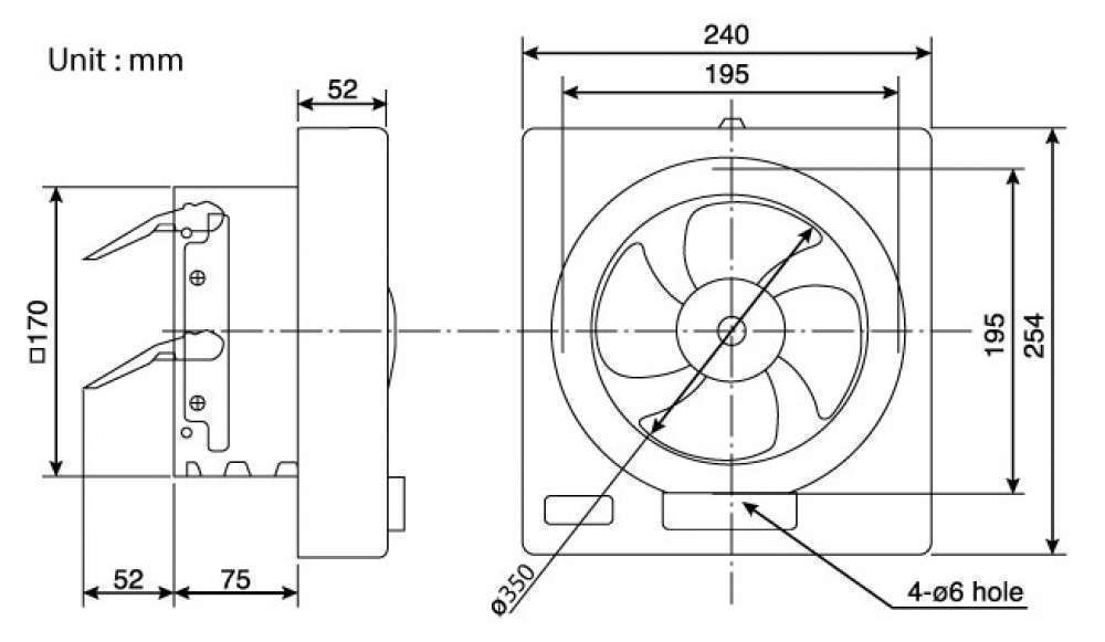 KDK Exhaust Fan Wall Mounted Square 15cm 6 inch Automatic Shutter