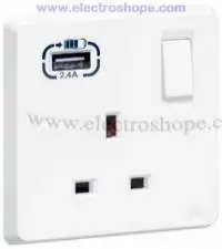 Tenby - Socket 1 Gang - Switched + Type A USB charger 2400mA 13A 250V 738141