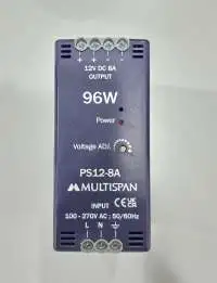 MULTISPAN, POWER SUPPLY, DIN RAIL MOUNT, 96W, VOLTAGE I/P: 100-270V AC, 50/60Hz, VOLTAGE O/P: 12V DC, 8A, PS12-8A, PS12-8A-00