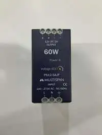 MULTISPAN, POWER SUPPLY, DIN RAIL MOUNT, 60W, VOLTAGE I/P: 100-270V AC, 50/60Hz, VOLTAGE O/P: 12V DC, 5A, PS12-5A-P, PS12-5A-P-00
