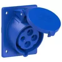 PCE, CEE-FLANGED SOCKET SLOPING 80X97MM, 32A, 3P+PE, BLUE, 200-250V AC, 50/60Hz, IP44, 424-9