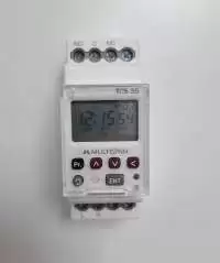 MULTISPAN, TIME CONTROL SWITCH, LCD, DIN RAIL MOUNT, 1 CHANGE OVER CONTACT, WEEKLY: TOTAL 50 ON STEPS AND 50 OFF STEPS, 24 DAYS HOLIDAY SETTING, SUPPLY VOLTAGE 230V AC, 50/60 Hz, TCS 35-B1-00