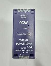 MULTISPAN, POWER SUPPLY, DIN RAIL MOUNT, 96W, VOLTAGE I/P: 100-270V AC, 50/60Hz, VOLTAGE O/P: 12V DC, 8A, PS12-8A, PS12-8A-00